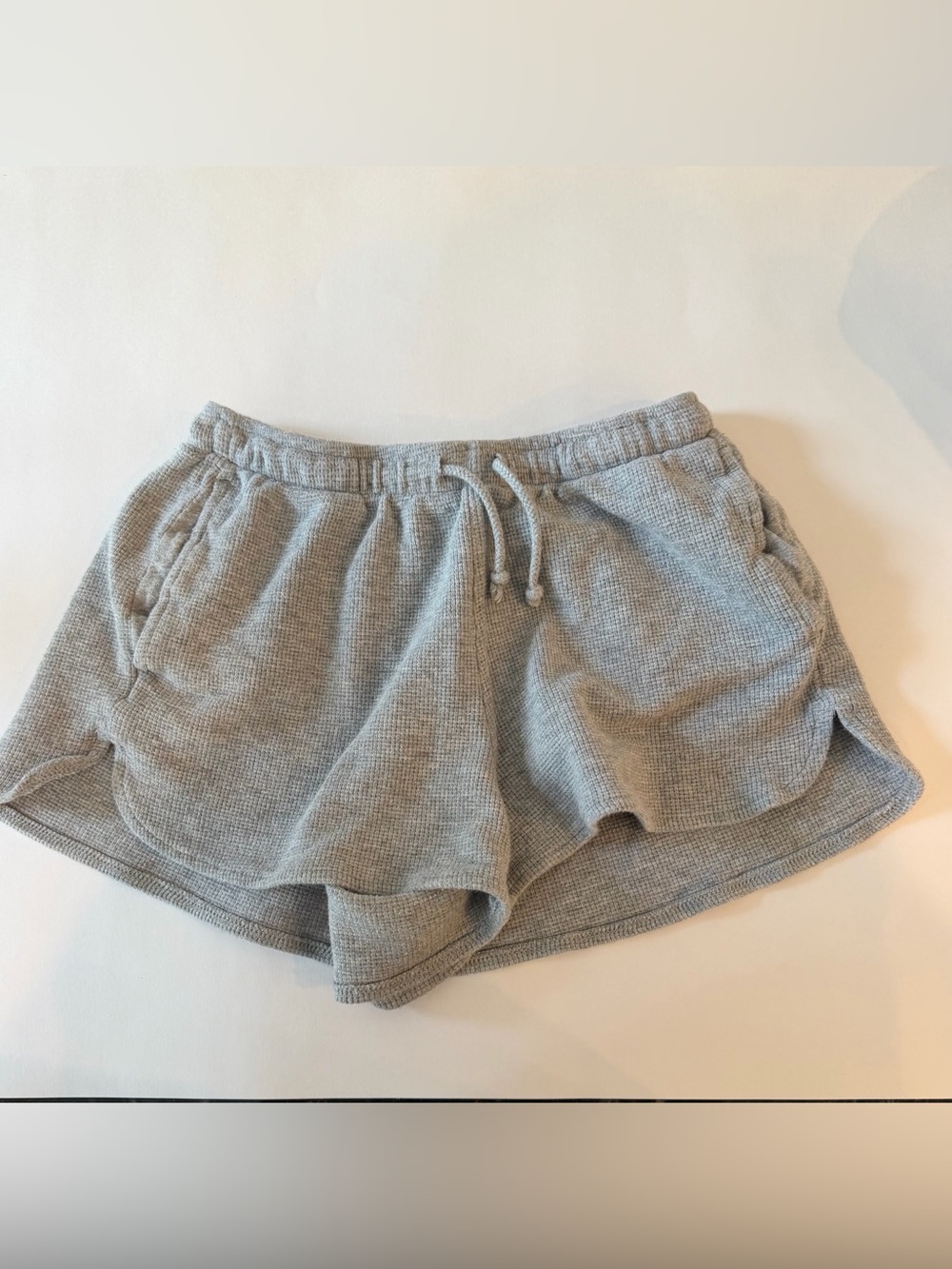 Brandy Melville Light Gray Waffle Knit Drawstring Shorts